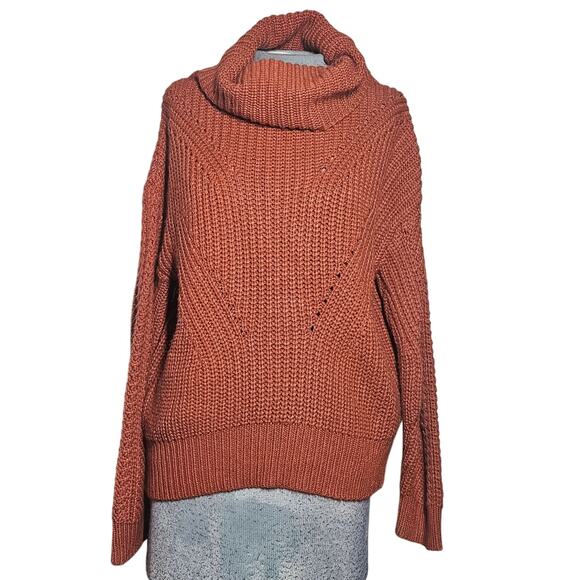 Orange Open Chunky Knit Turtleneck Sweater Size Medium - Picture 1 of 5
